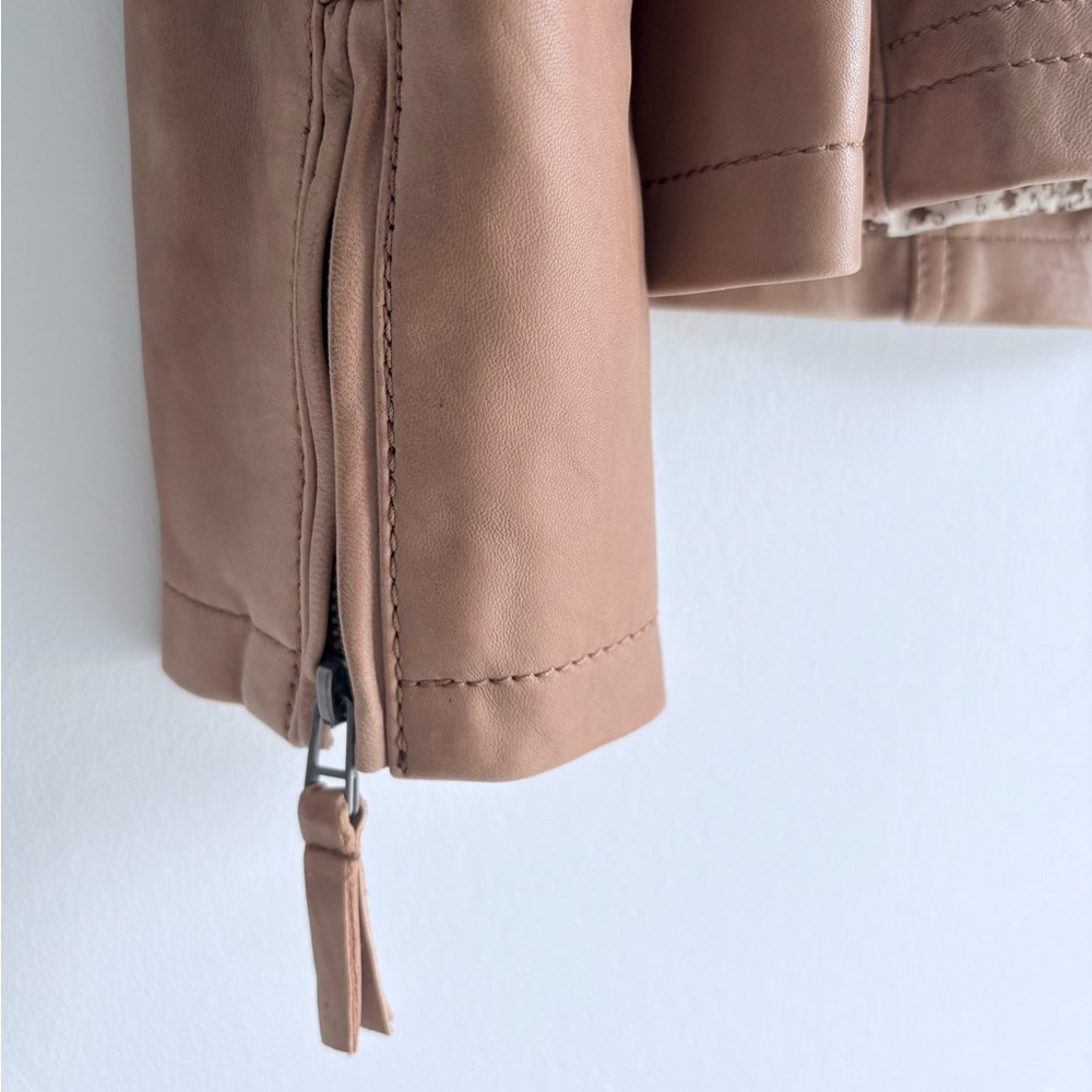 Black Rivet Tan Genuine Soft Leather Moto Jacket Large Biker Streetwear - Picture 6 of 7